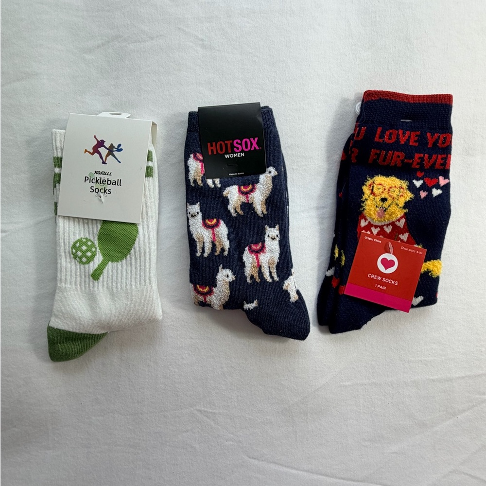 Cute Novelty Sock Set - Pickleball Paddle, Boho Llama, & "Fur-Ever" Dog Theme